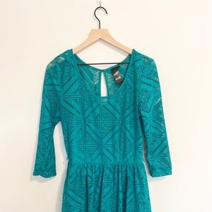 Trixxi 3/4 Sleeve A-Line Turquoise Lace Dress